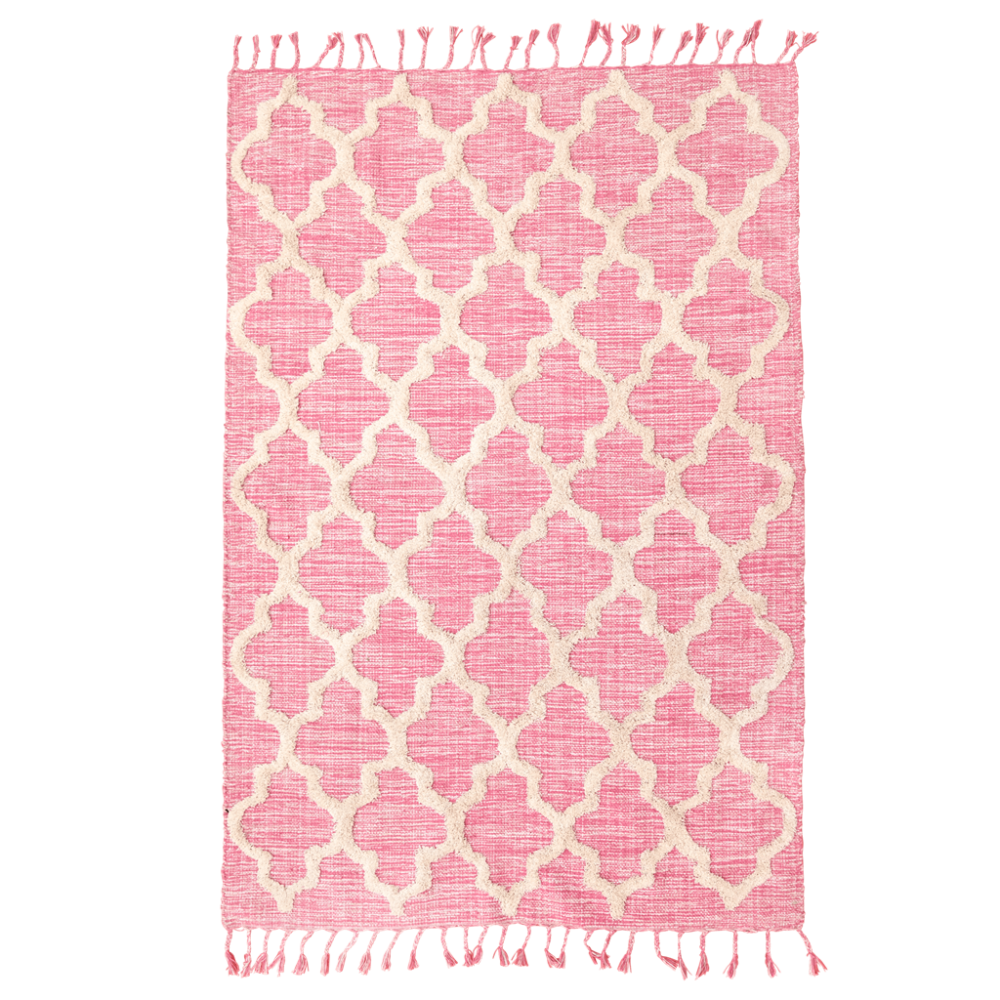 Pink and Cream Handmade Cotton Floor Rug By Rice DK Vibrant Home